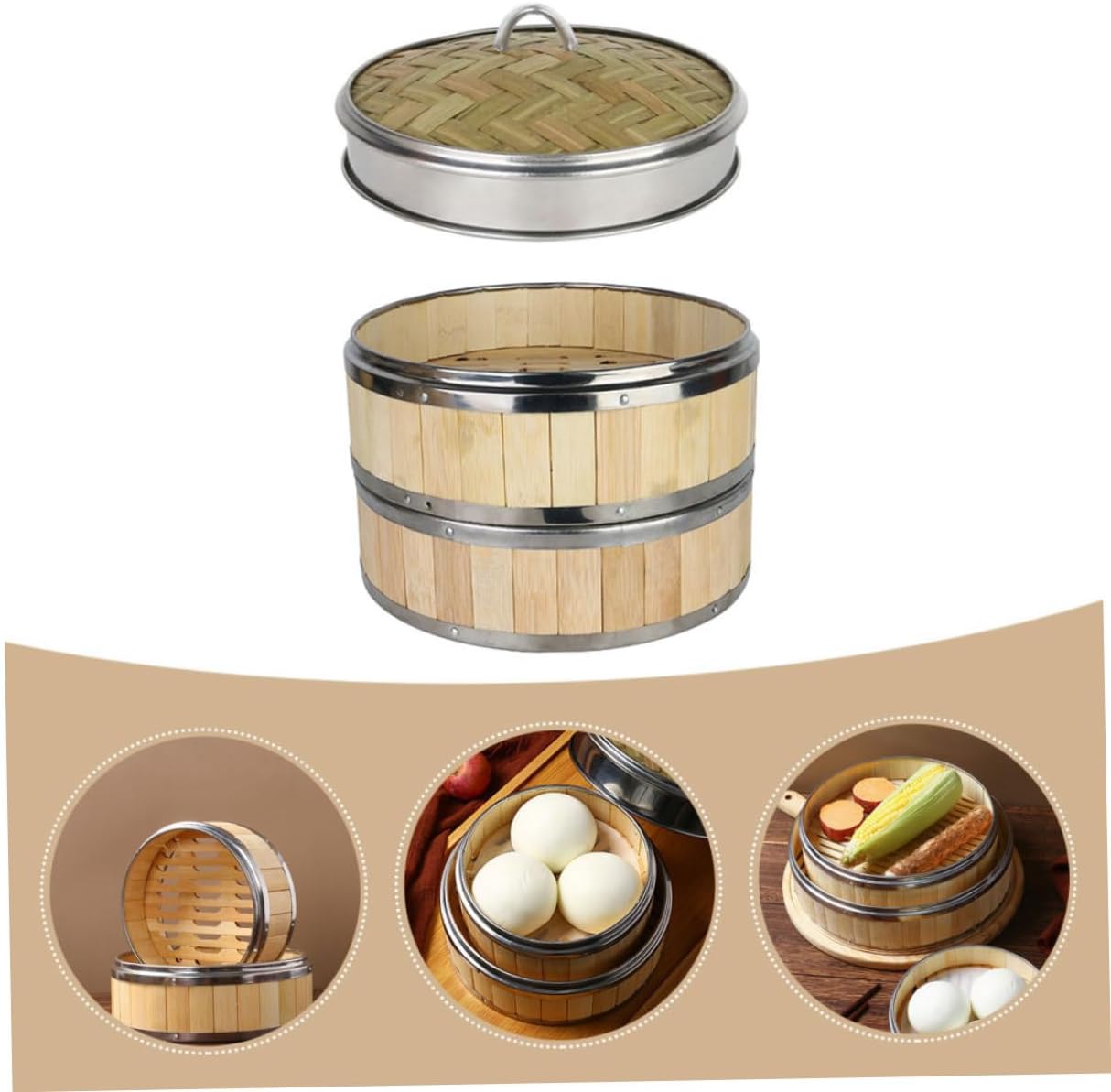 Versatile Food Steamer Set with 2 Baskets & Lid for Dim Sum, Bao Buns, and Veggies - Random Style