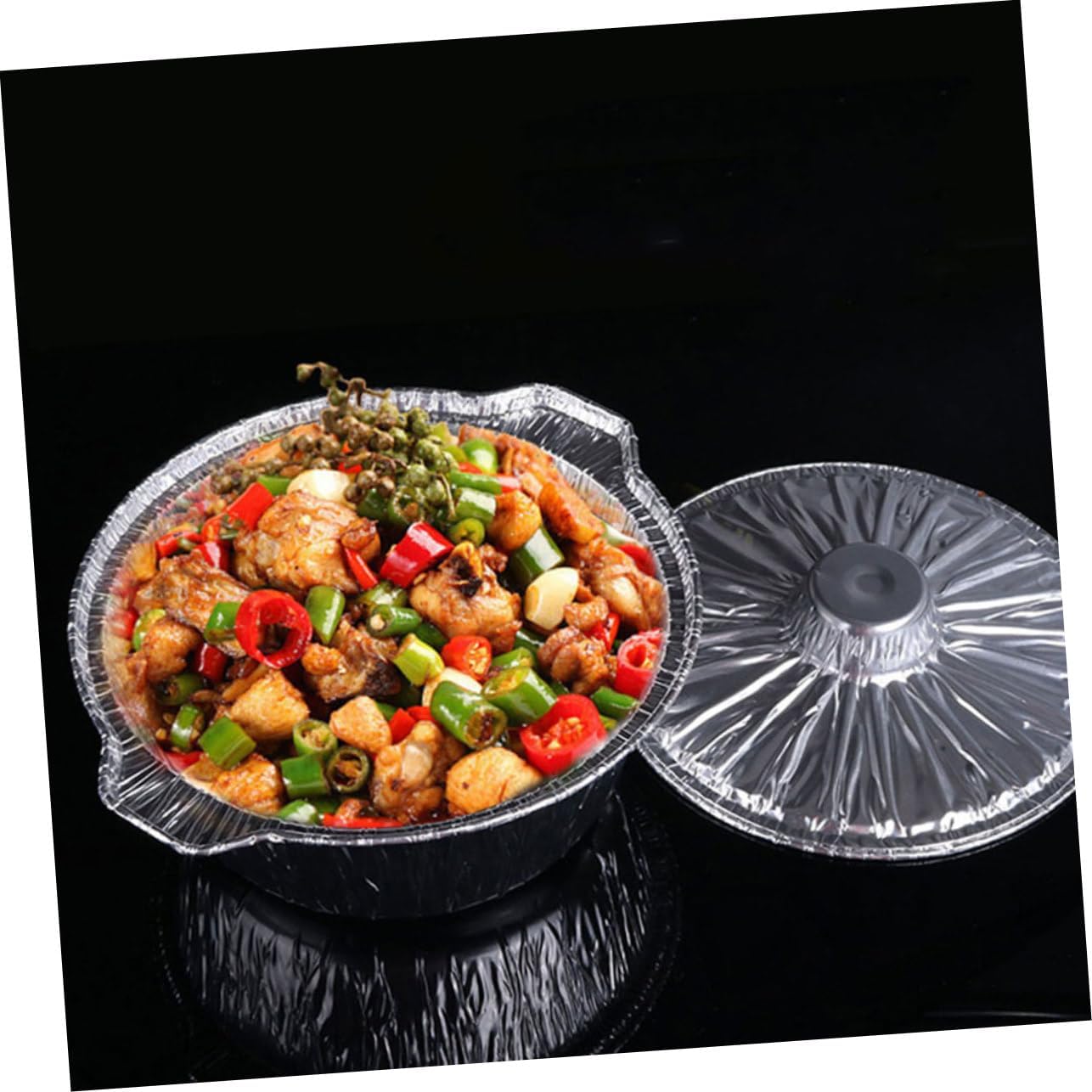 Versatile Mikinona Aluminum Foil Pot with Lid for Camping, BBQ, and Outdoor Cooking - Recyclable Container for Baking and Meal Prep