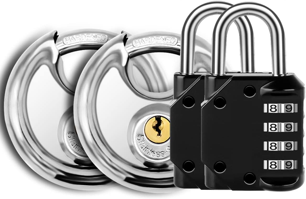 Vervida 2-Pack Discus Padlock and Combination Lock Set for Gym, School, Gate, Fence, Storage, Toolbox