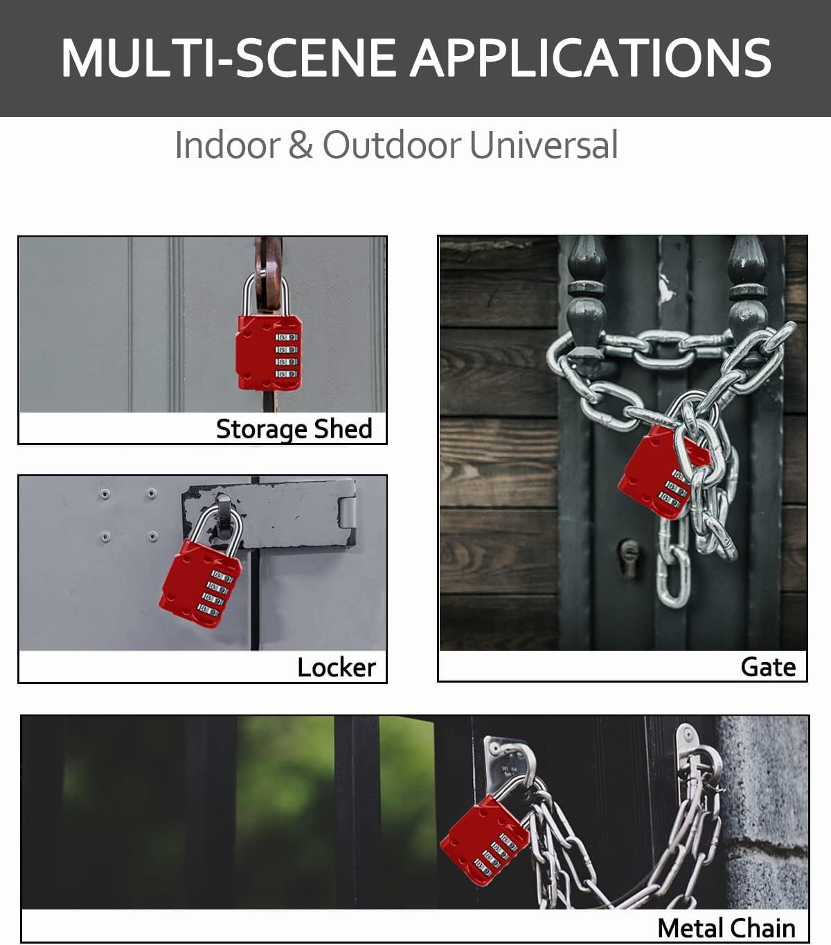 Vervida 2 Red Combination Lock & 4 Pack Disc Padlock Set for Gym/School Lockers, Hasp Gates, Fences, Storage - Secure Your Belongings!