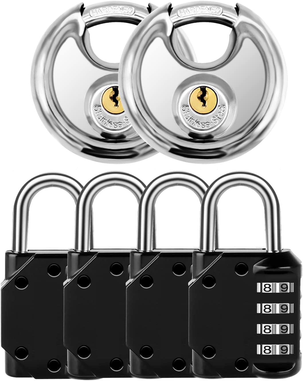 Vervida 4 Black Combination Lock & 2 Disc Padlock Set for Gym & School Lockers, Gates, Fences, Storage - Secure Your Belongings