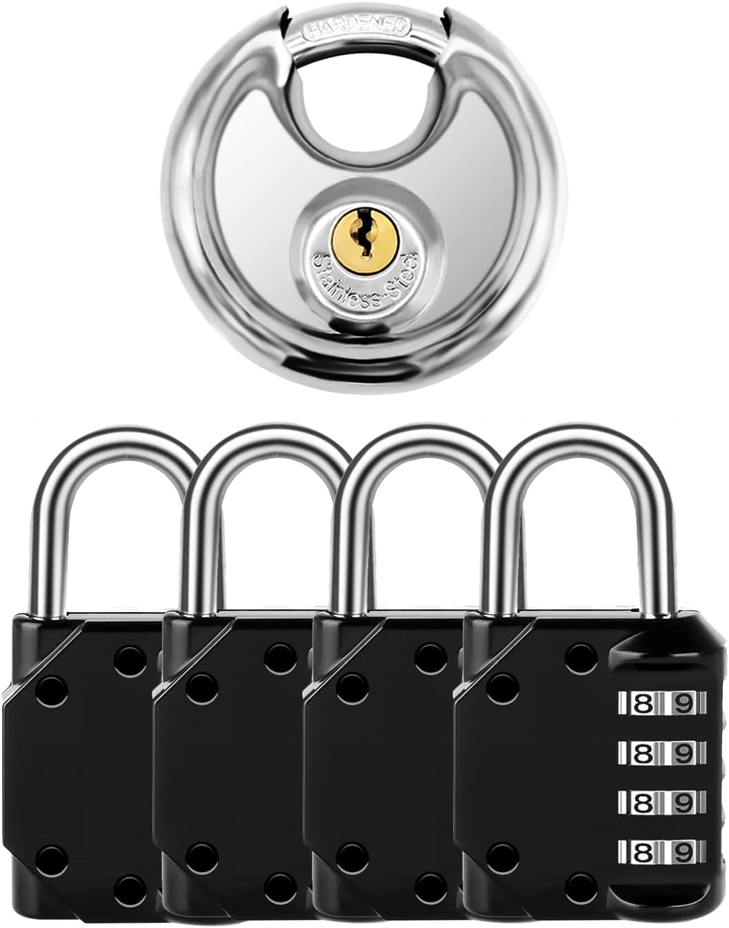 Vervida 4 Black Combination Lock & Disc Padlock for Gym and School Lockers, Gates, Fences, Storage, and Cases