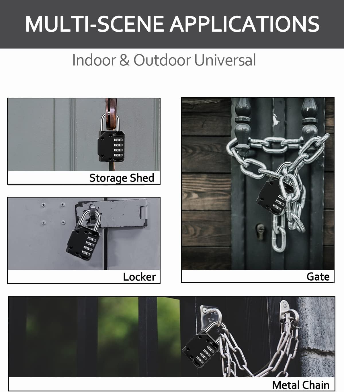 Vervida 4 Black Combination Lock & Disc Padlock for Gym and School Lockers, Gates, Fences, Storage, and Cases