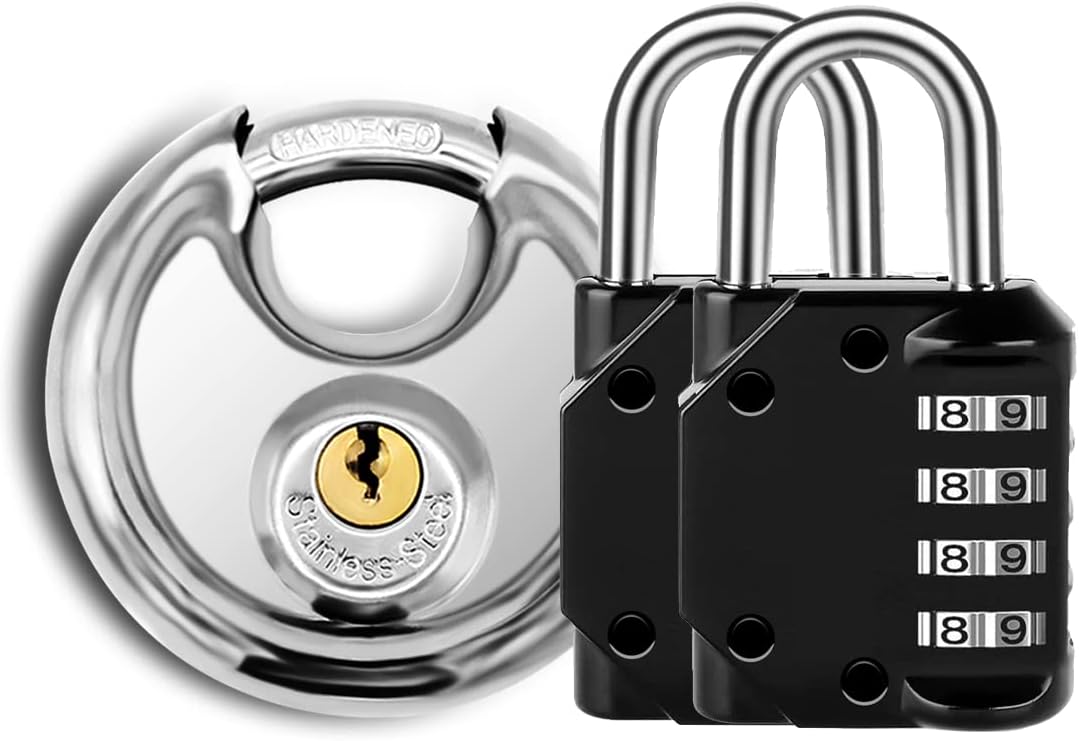 Vervida Disc Padlock with 2 Black Combination Lock for Gym, School, Gate, Fence, Storage