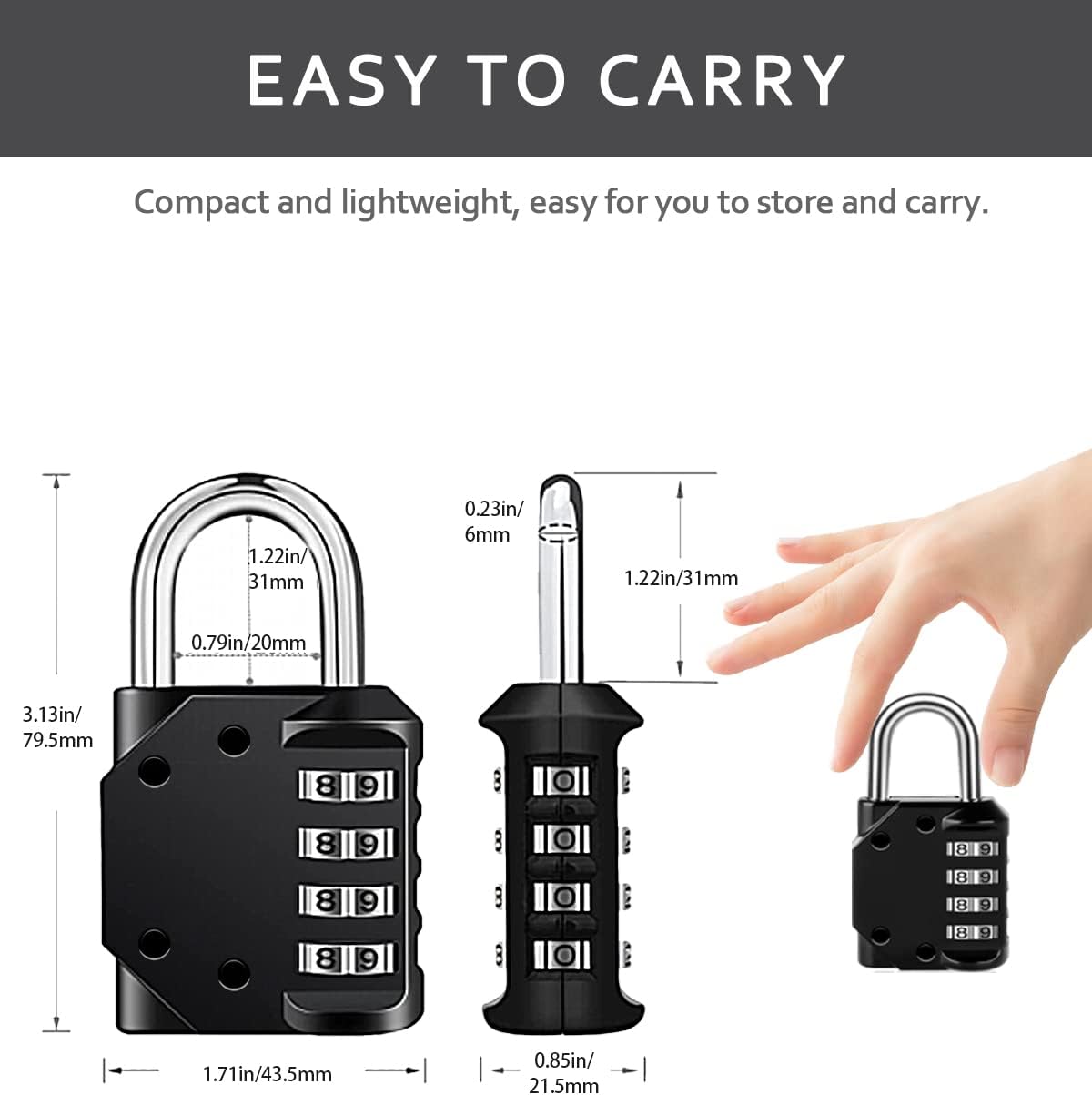 Vervida Disc Padlock with 2 Black Combination Lock for Gym, School, Gate, Fence, Storage