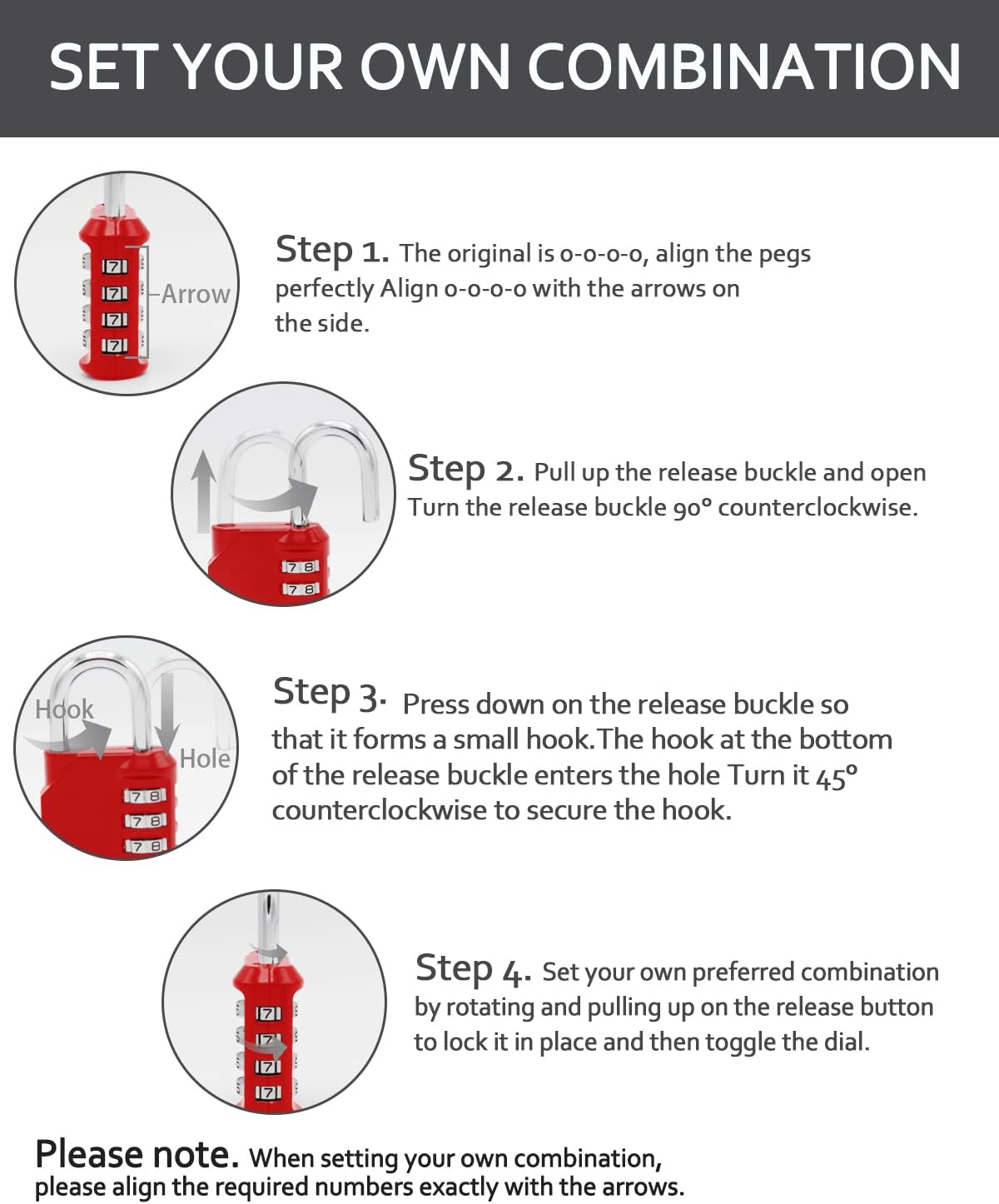 Vervida Disc Padlock with 2 Red Combination Locks for Gym and School Lockers, Gates, Fences, Storage Cases