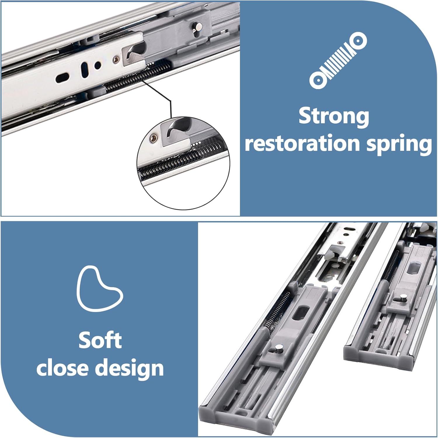 VESLA HOME 10 Pairs 22 Inch 3-Section Full Extension Soft Close Drawer Slides,110 LB Ball Bearing Metal Cabinet Side Mount Slow Close Drawer Hardware Slide,Available in 16" 18" 20" 22" Lengths