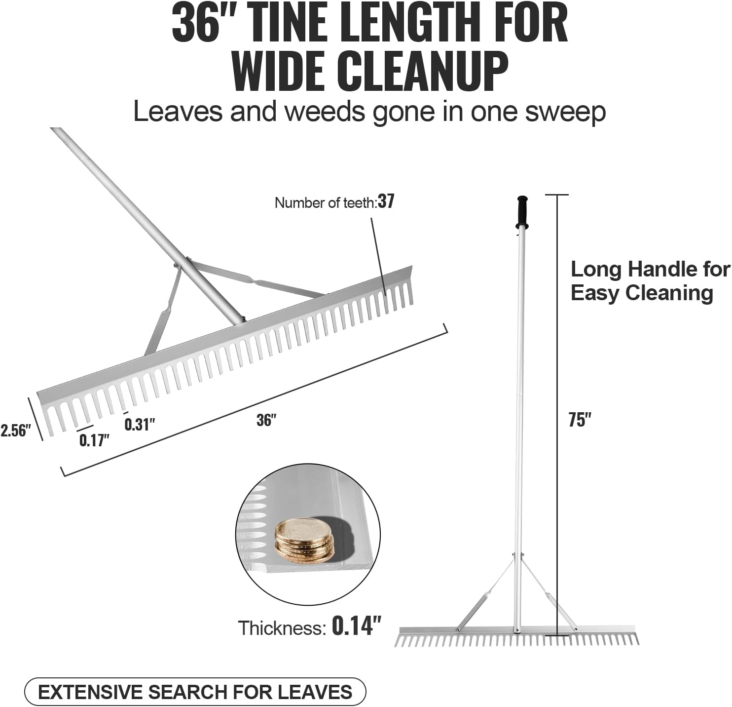 VEVOR 36" Aluminum Landscape Rake with Lake Weed Rake & Combination Lock - Indoor/Outdoor Padlock with Extended Shackle