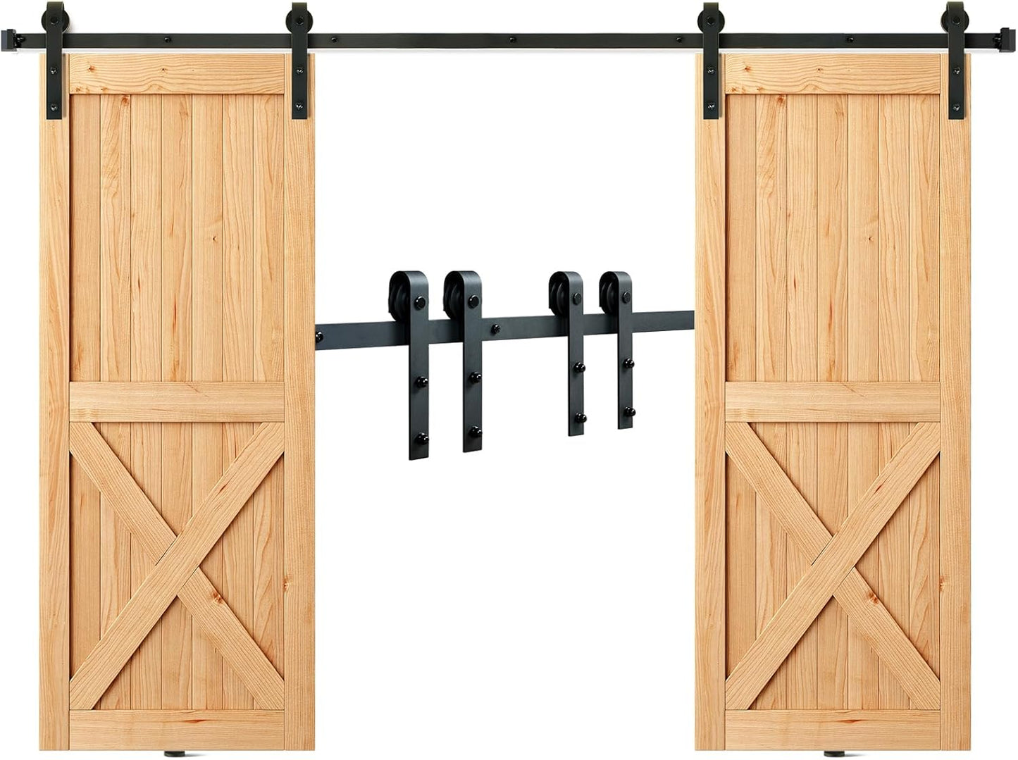 VEVOR 8FT Sliding Barn Door Hardware Kit for Double Doors up to 4.3FT Wide, 330LBS Capacity, Smooth & Silent Operation - WildKart