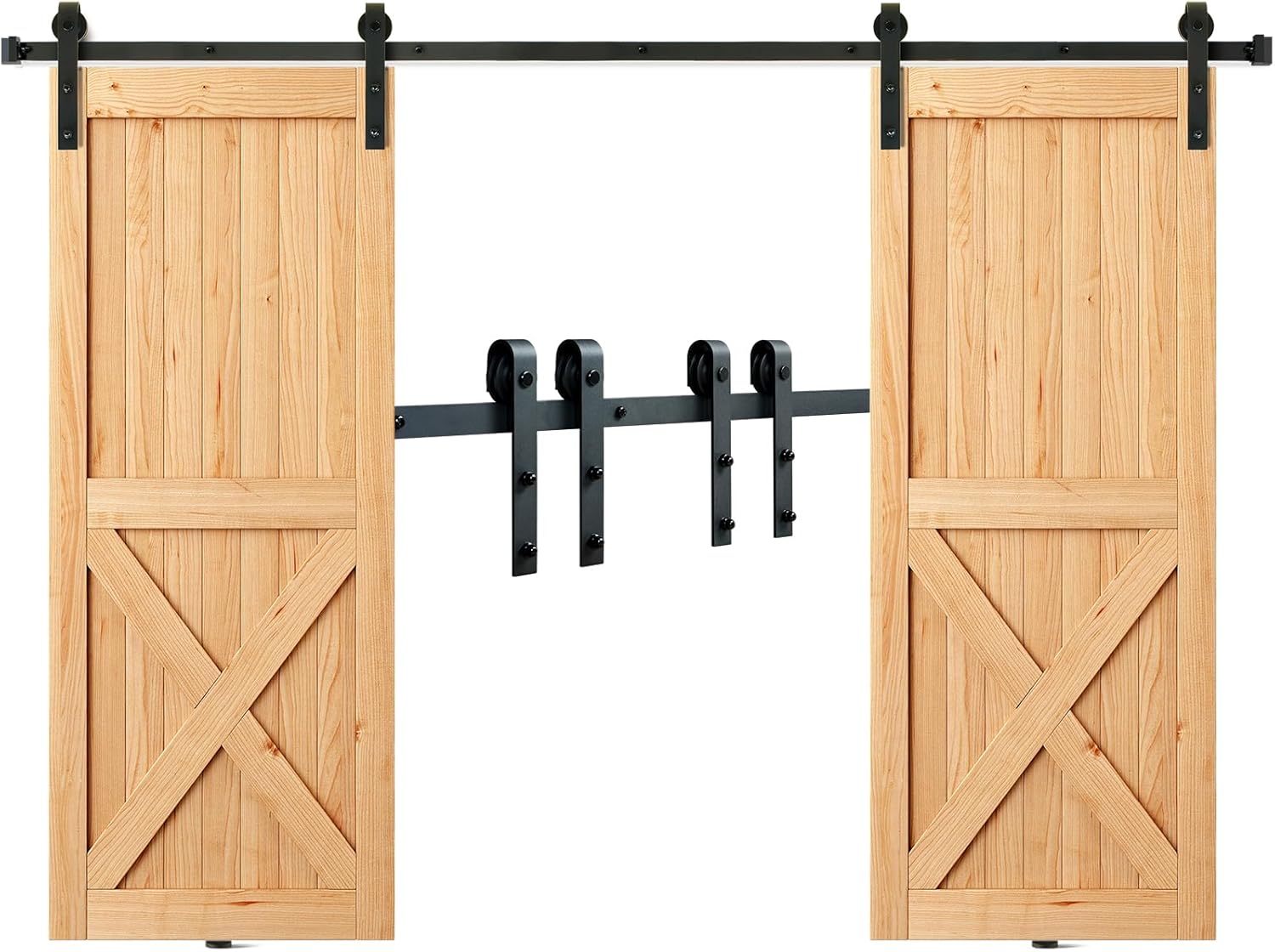 VEVOR 8FT Sliding Barn Door Hardware Kit for Double Doors up to 4.3FT Wide, 330LBS Capacity, Smooth & Silent Operation - WildKart
