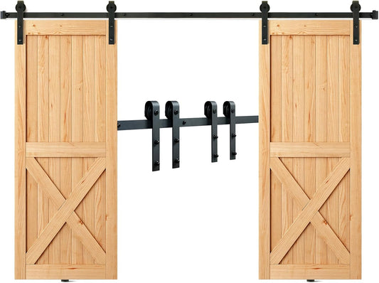 VEVOR 8FT Sliding Barn Door Hardware Kit for Double Doors up to 4.3FT Wide, 330LBS Capacity, Smooth & Silent Operation - WildKart