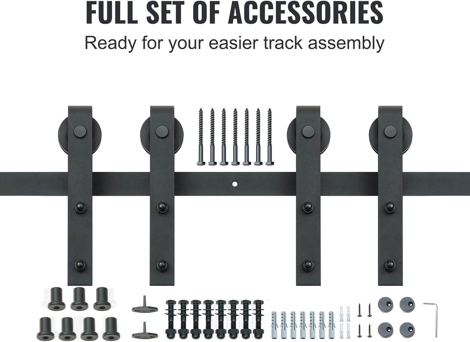 VEVOR 8FT Sliding Barn Door Hardware Kit for Double Doors up to 4.3FT Wide, 330LBS Capacity, Smooth & Silent Operation - WildKart