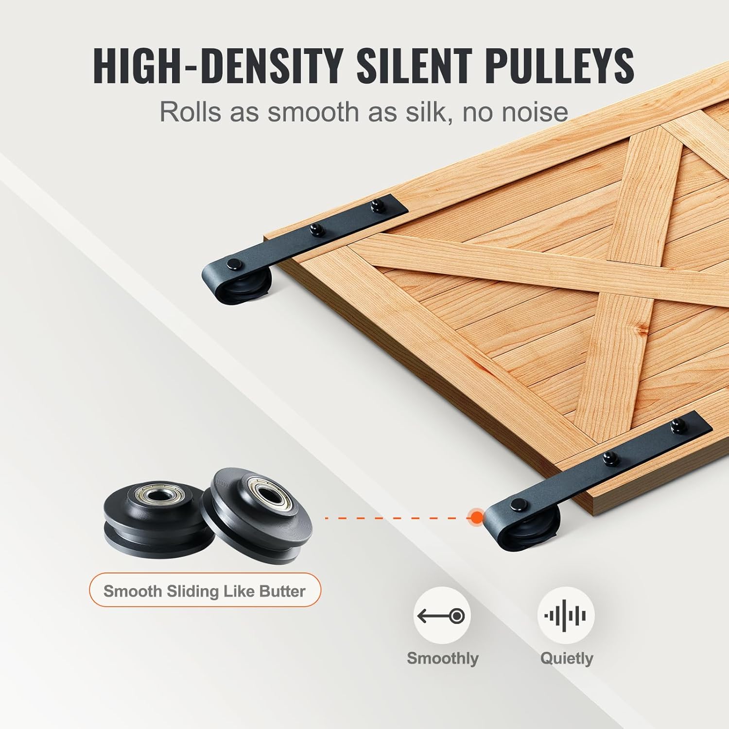 VEVOR 8FT Sliding Barn Door Hardware Kit for Double Doors up to 4.3FT Wide, 330LBS Capacity, Smooth & Silent Operation - WildKart