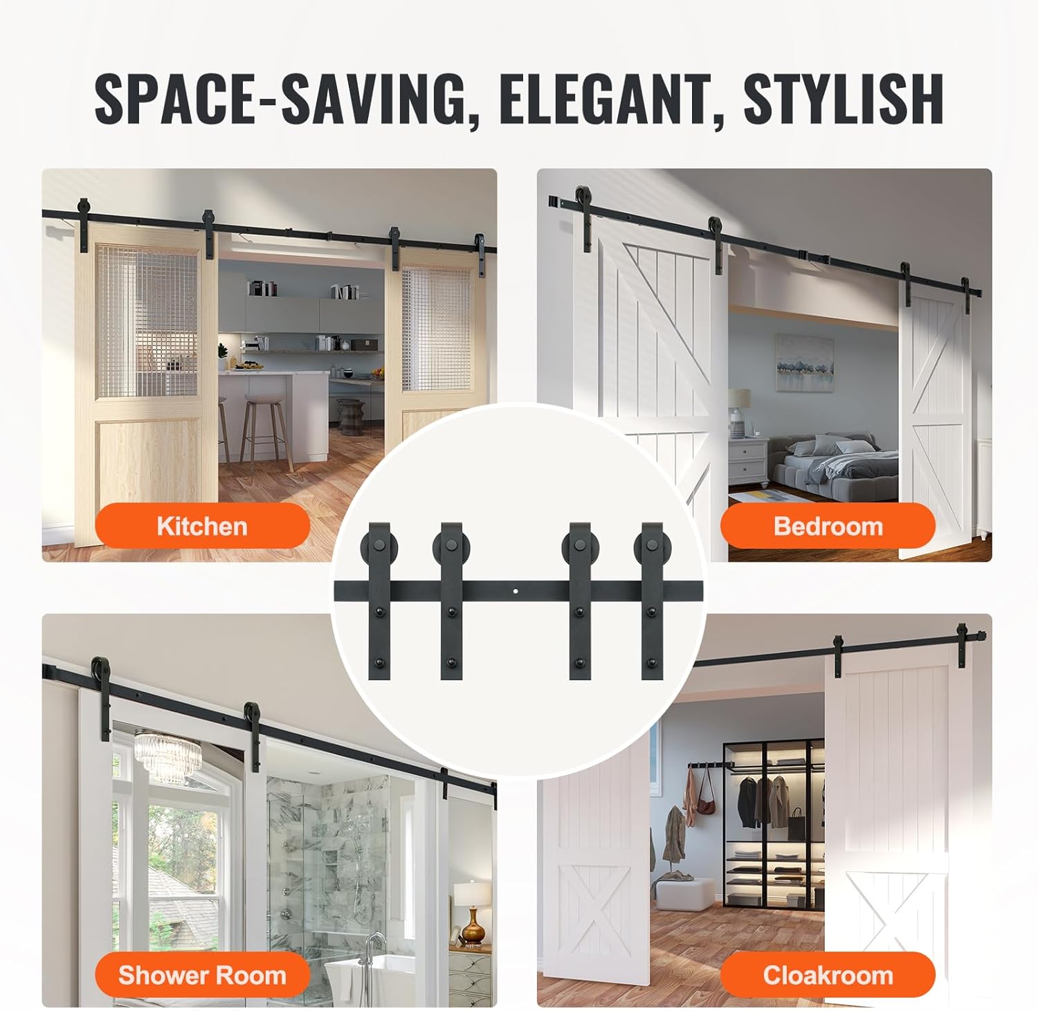 VEVOR 8FT Sliding Barn Door Hardware Kit for Double Doors up to 4.3FT Wide, 330LBS Capacity, Smooth & Silent Operation - WildKart
