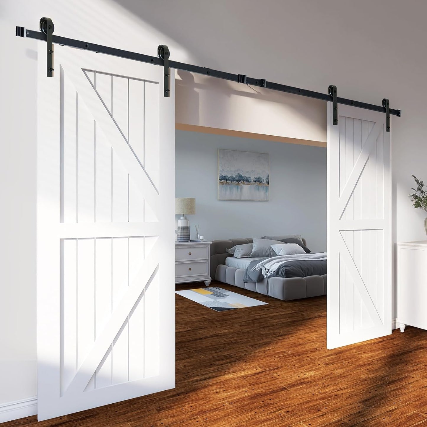VEVOR 8FT Sliding Barn Door Hardware Kit for Double Doors up to 4.3FT Wide, 330LBS Capacity, Smooth & Silent Operation - WildKart