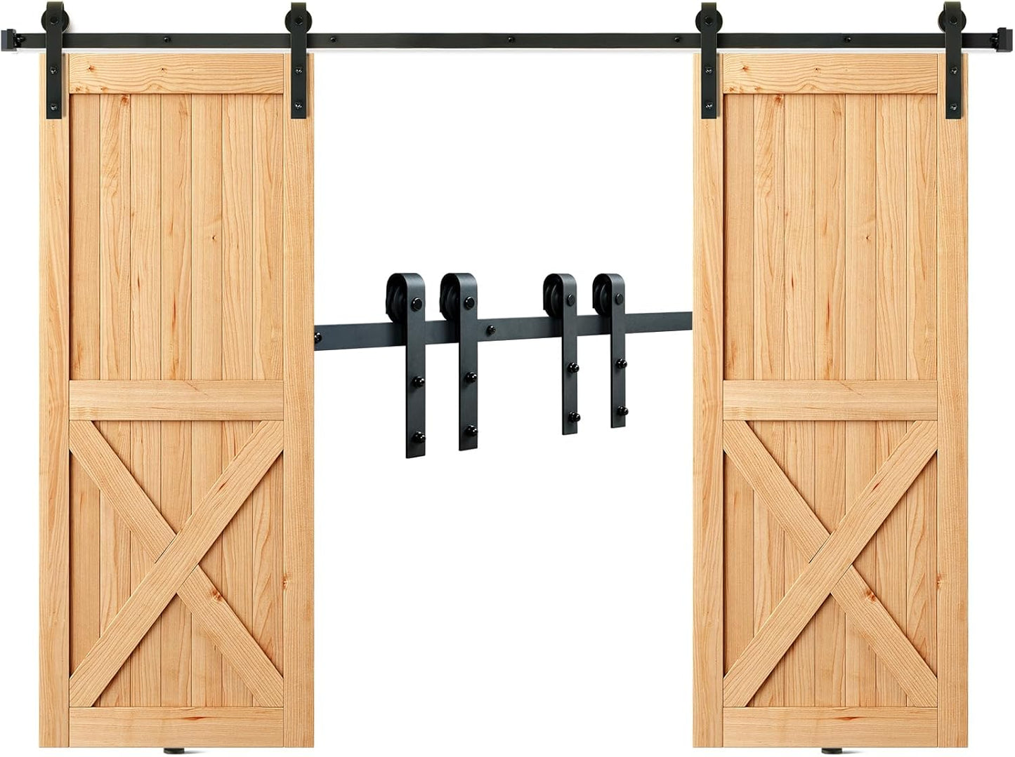 VEVOR 8FT Sliding Barn Door Hardware Kit for Double Doors up to 4.3FT Wide, 330LBS Capacity, Smooth & Silent Operation - WildKart