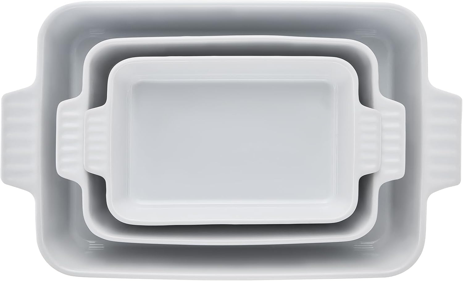 VEVOR 9x13 Ceramic Baking Dish Set of 3 - Rectangular Casserole Pans with Handles, Oven Safe Lasagna Pans for Cooking, Thanksgiving, White
