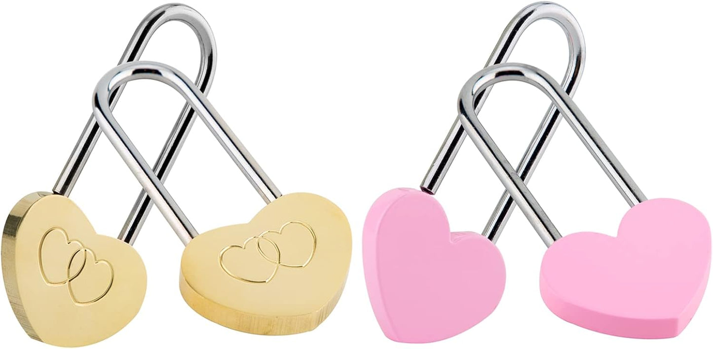 VeYocilk Love Lock Heart Padlock Set - 4PCS 3.5" 50mm Wish Lock for Fence & Bridge - Keyless Everlasting Love Symbol