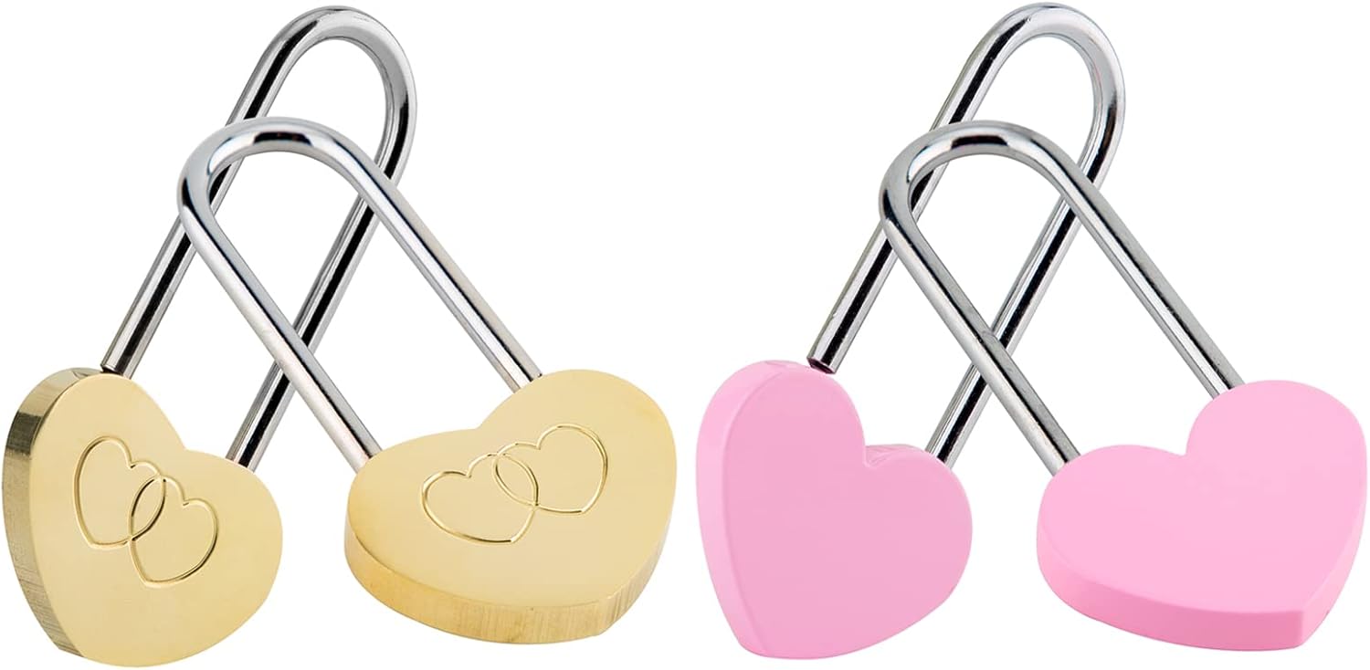 VeYocilk Love Lock Heart Padlock Set - 4PCS 3.5" 50mm Wish Lock for Fence & Bridge - Keyless Everlasting Love Symbol