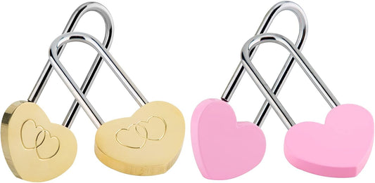 VeYocilk Love Lock Heart Padlock Set - 4PCS 3.5" 50mm Wish Lock for Fence & Bridge - Keyless Everlasting Love Symbol
