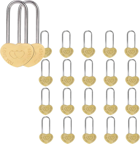 VeYocilk Love Lock Heart Padlock Set: 2 + 20Pcs 3.5" 50mm Love-You-Forever + 10x Wish Lock Without Key for Fence, Bridge