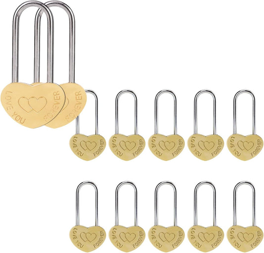 VeYocilk Love Lock Heart Padlock Set: 2 Heart-Shaped Padlocks + 10 Love-You-Forever Locks for Fence and Bridge (No Key)