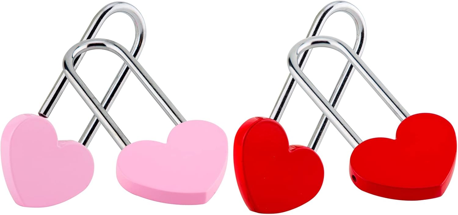 VeYocilk Love Lock Heart Padlock: Set of 4 3.5" 50mm Wish Locks - Everlasting Love for Fence & Bridge, Keyless