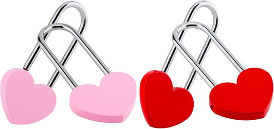 VeYocilk Love Lock Heart Padlock: Set of 4 3.5" 50mm Wish Locks - Everlasting Love for Fence & Bridge, Keyless