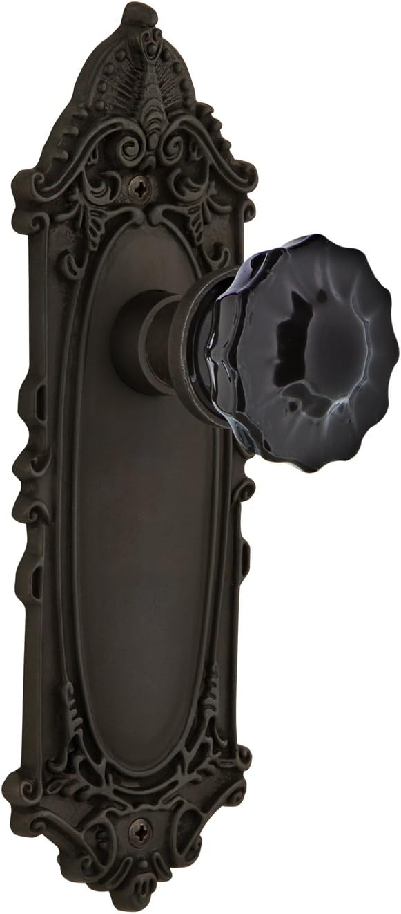 Victorian Plate Crystal Black Glass Door Knob in Oil-Rubbed Bronze Finish - Single Dummy by Nostalgic Warehouse