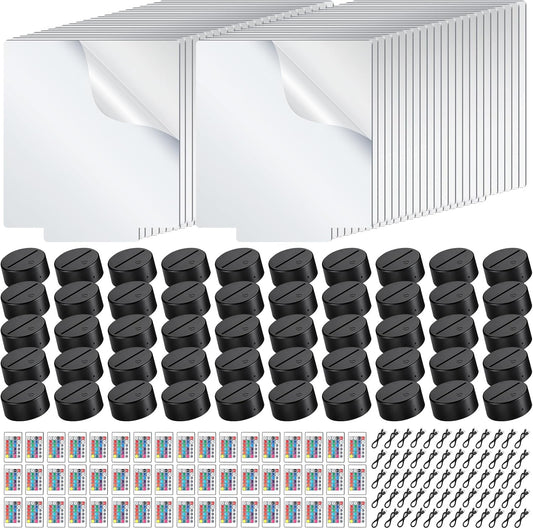 VIHOSE 50 Sets 3D Night LED Light Lamp Base Kit - Square Bases, Acrylic Sheets, Remote Controls, USB Cables - DIY Craft Restaurant Bar Cafe Room - 16 Colors Display