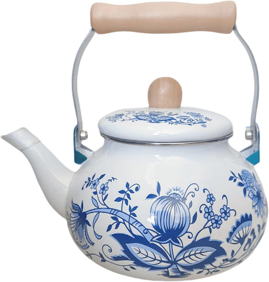 Vintage Blue Enamel Teapot 2.5L with Comfortable Grip for Stovetop Kitchen Decor - MIMOCATO Water Kettle for Home and Restaurant