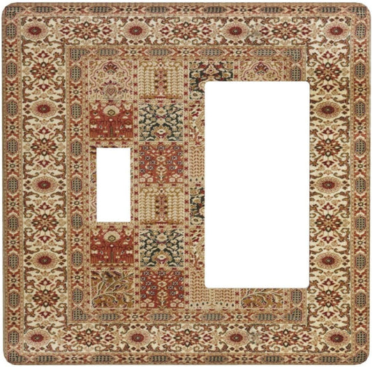 Vintage Bohemian Floral Mandala Sand Brown 2 Gang Single Toggle Rocker Light Switch Cover Wall Plate - Country Bedroom Decor