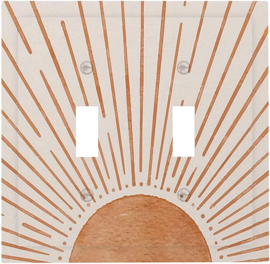 Vintage Boho Sun 2 Gang Double Toggle Outlet Light Switch Cover in Orange - GSRLOD 60s Electrical Faceplate for Decor