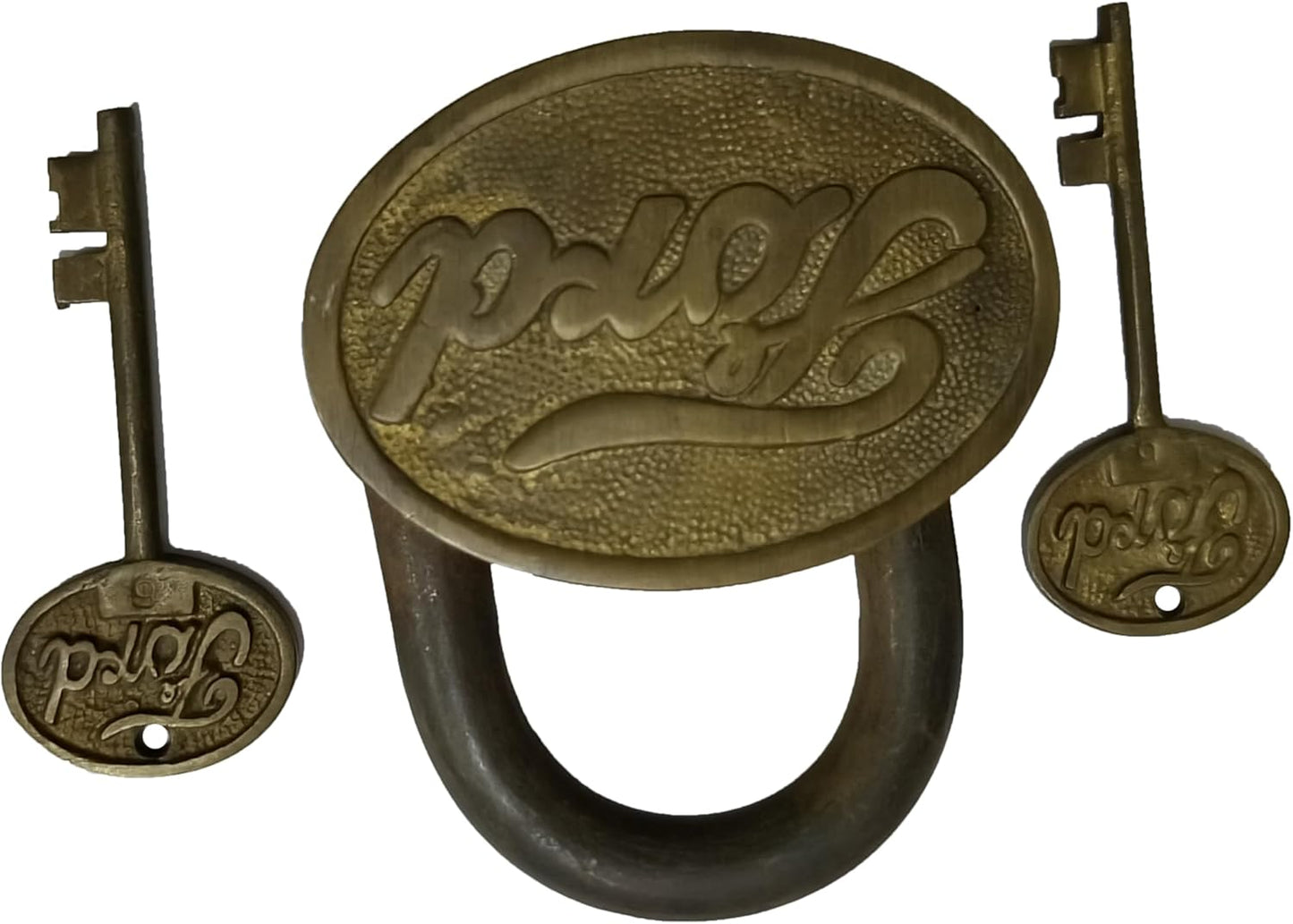 Vintage Brass Garden Padlock with Two Keys - Heavy Duty Functional Lock - Handcrafted Parijat Handicraft - Antique Style Brass Padlock