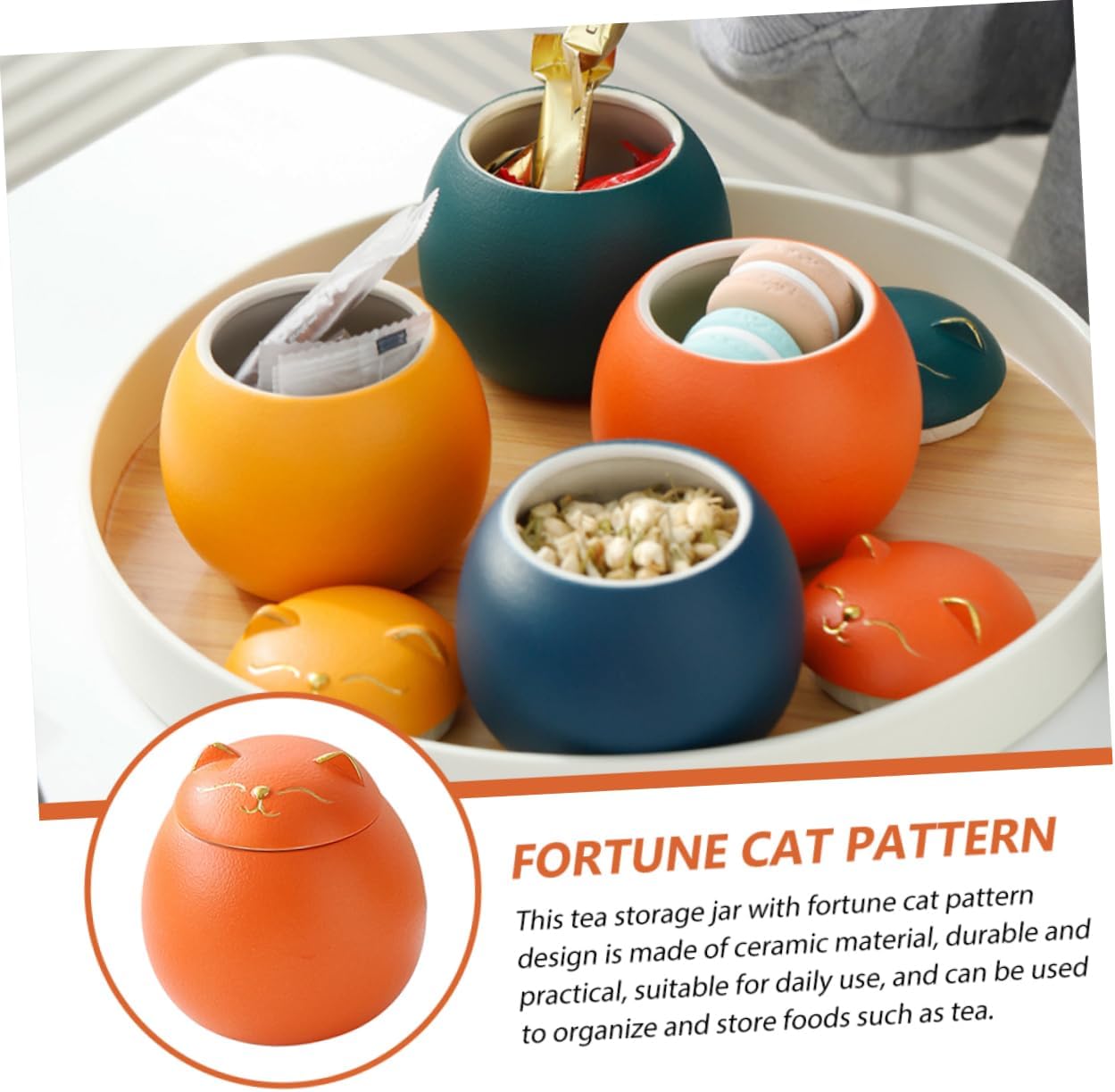 Vintage Ceramic Fortune Cat Tea Pot and Treat Jar - Airtight Canister for Loose Leaf Tea, Coffee, and Snacks