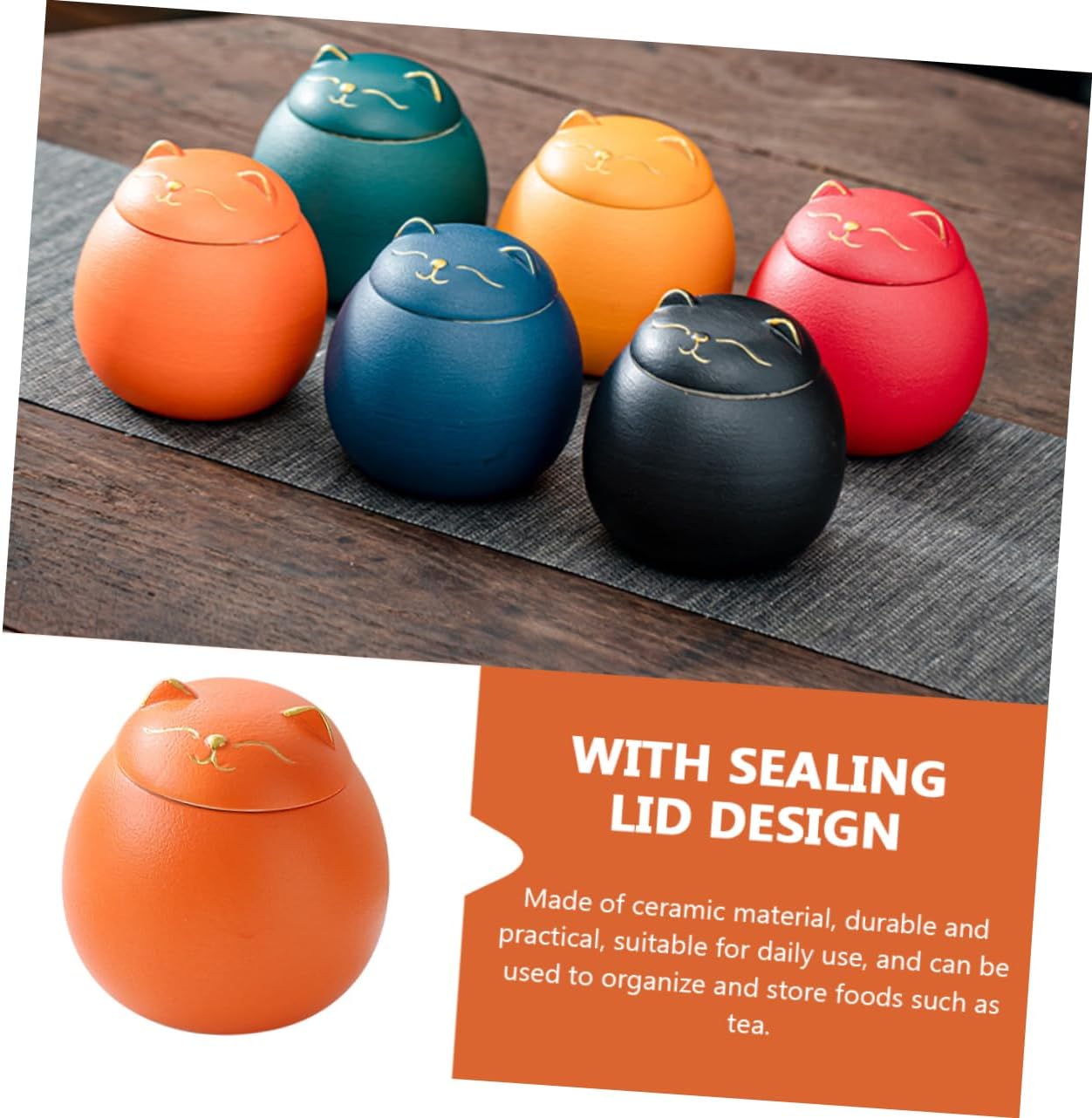 Vintage Ceramic Fortune Cat Tea Pot and Treat Jar - Airtight Canister for Loose Leaf Tea, Coffee, and Snacks