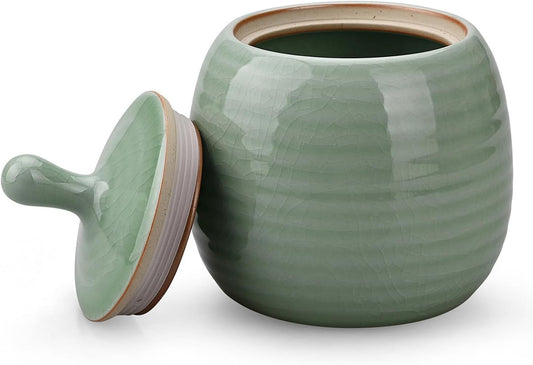 Vintage Ceramic Kitchen Canisters with Airtight Lid for Tea, Coffee, Sugar, Spice & Nuts - Green Color