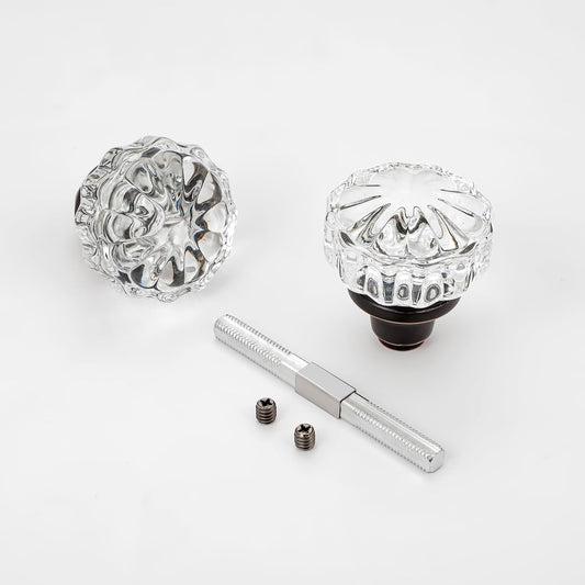 Vintage Crystal Glass Door Knobs - Antique Style Interior Door Knob Replacement with Oil Rubbed Bronze Finish