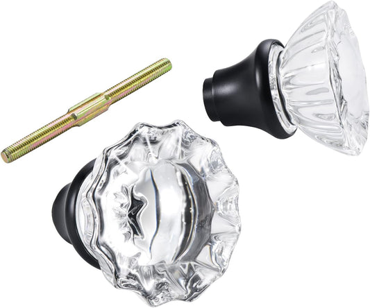 Vintage Crystal Glass Door Knobs Replacement Set for Old Antique Mortise Locks, Matte Black Finish - Interior Door Upgrade