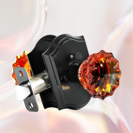 Vintage Diamond Crystal Door Knobs with Lock, Dark Brown Glass Interior Knobs for Bedroom Bathroom - Antique Design