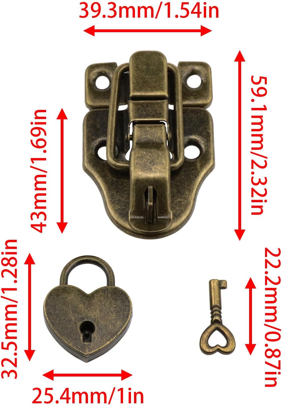Vintage Duckbilled Toggle Hasp Padlock Kit - Set of 2 for Jewelry Box, Wooden Box, Furniture