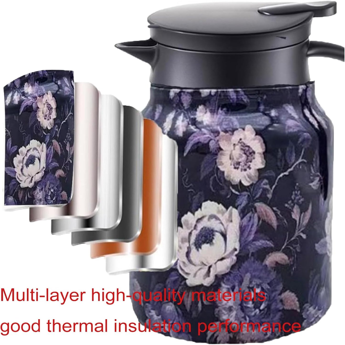 Vintage Floral Pattern Tea Pot with Built-In Infuser and Stainless Steel Thermal Carafe - 800ML