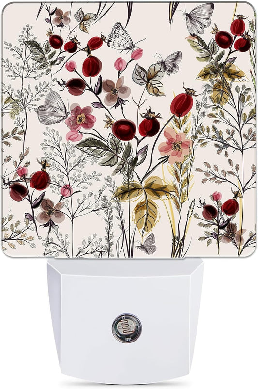 Vintage Flower Butterfly Night Light with Dusk to Dawn Sensors - Warm Nightlights for Bedroom, Bathroom, Kitchen - Ideal Gifts for Girls and Women