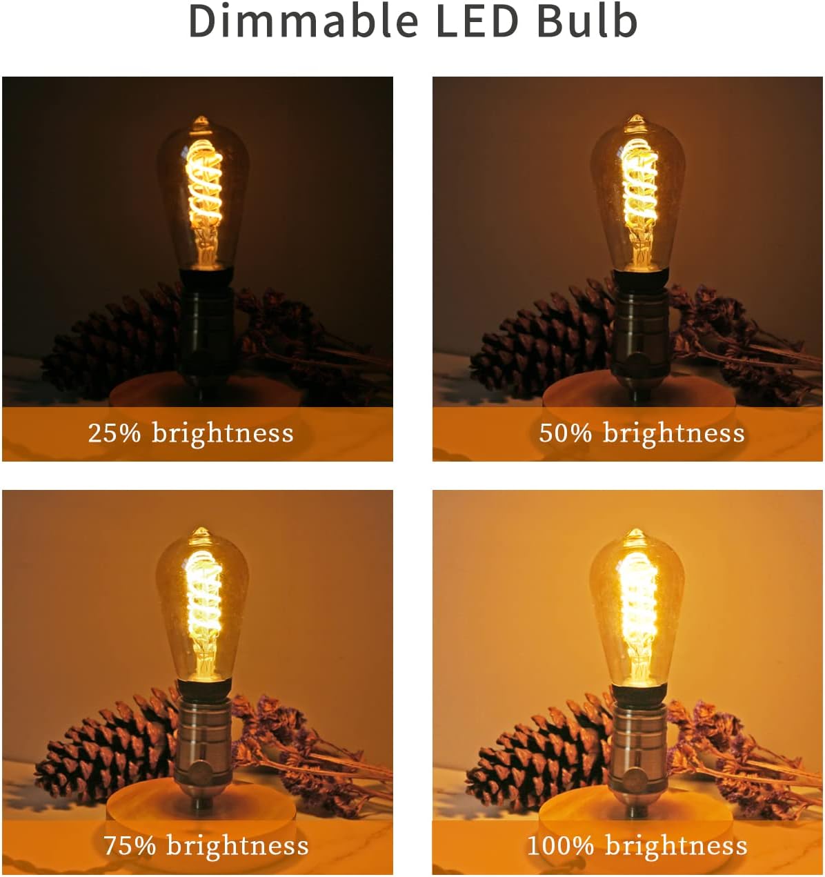 Vintage LED Edison Bulb 6W Warm White 2500K Amber Glass Spiral Filament Light Bulb Dimmable 6 Pack