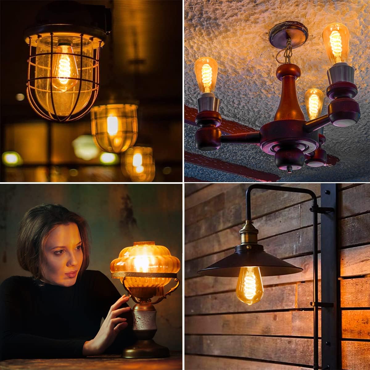 Vintage LED Edison Bulb 6W Warm White 2500K Amber Glass Spiral Filament Light Bulb Dimmable 6 Pack