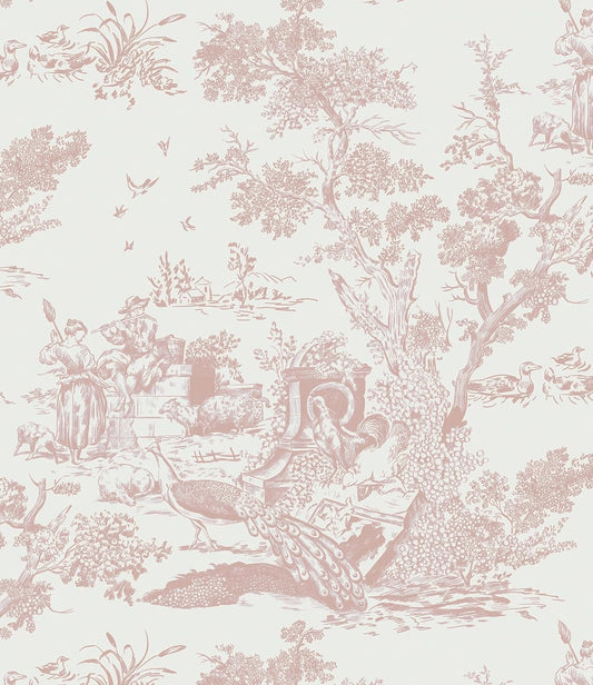 Vintage Pink Toile Peel and Stick Wallpaper - Self Adhesive Removable Contact Paper for Bedroom and Bathroom Walls - 16In x 65.6Ft