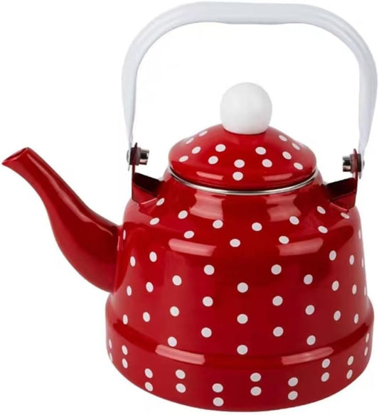 Vintage Red Enamel Tea Kettle - 1.7L Stovetop Water Boiler for Camping & Coffee
