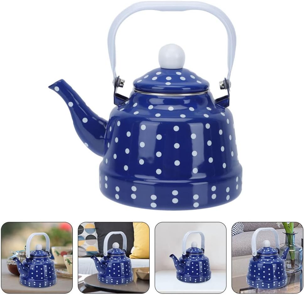 Vintage Red Enamel Tea Kettle - 1.7L Stovetop Water Boiler for Camping & Coffee