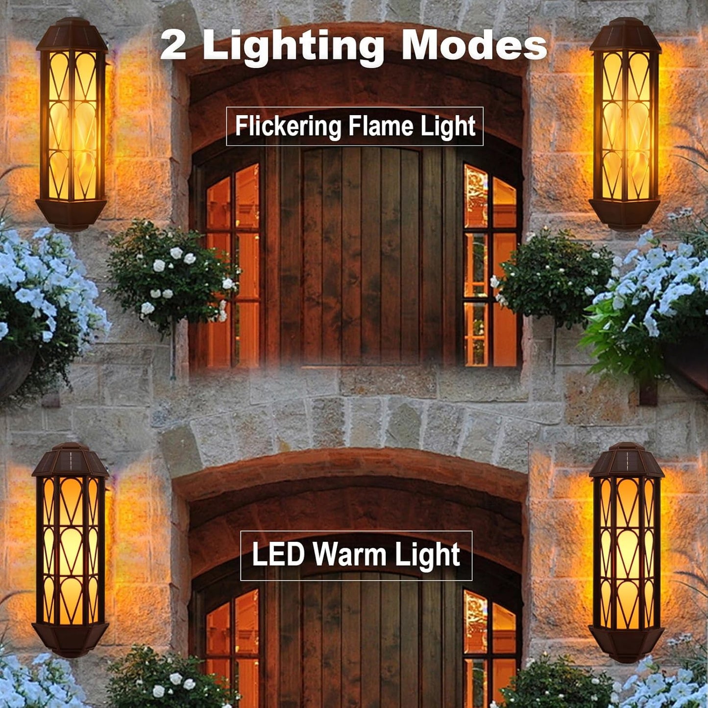 Vintage Solar Wall Lights with Flickering Flame Effect, Waterproof Outdoor Lighting for House Garden Patio - Set of 2