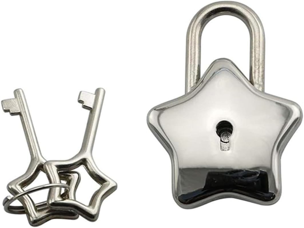 Vintage Style Brass Star Shape Padlock for Jewelry Box, Purse, Luggage, Letter Box, Diary, Handbag, Cabinet